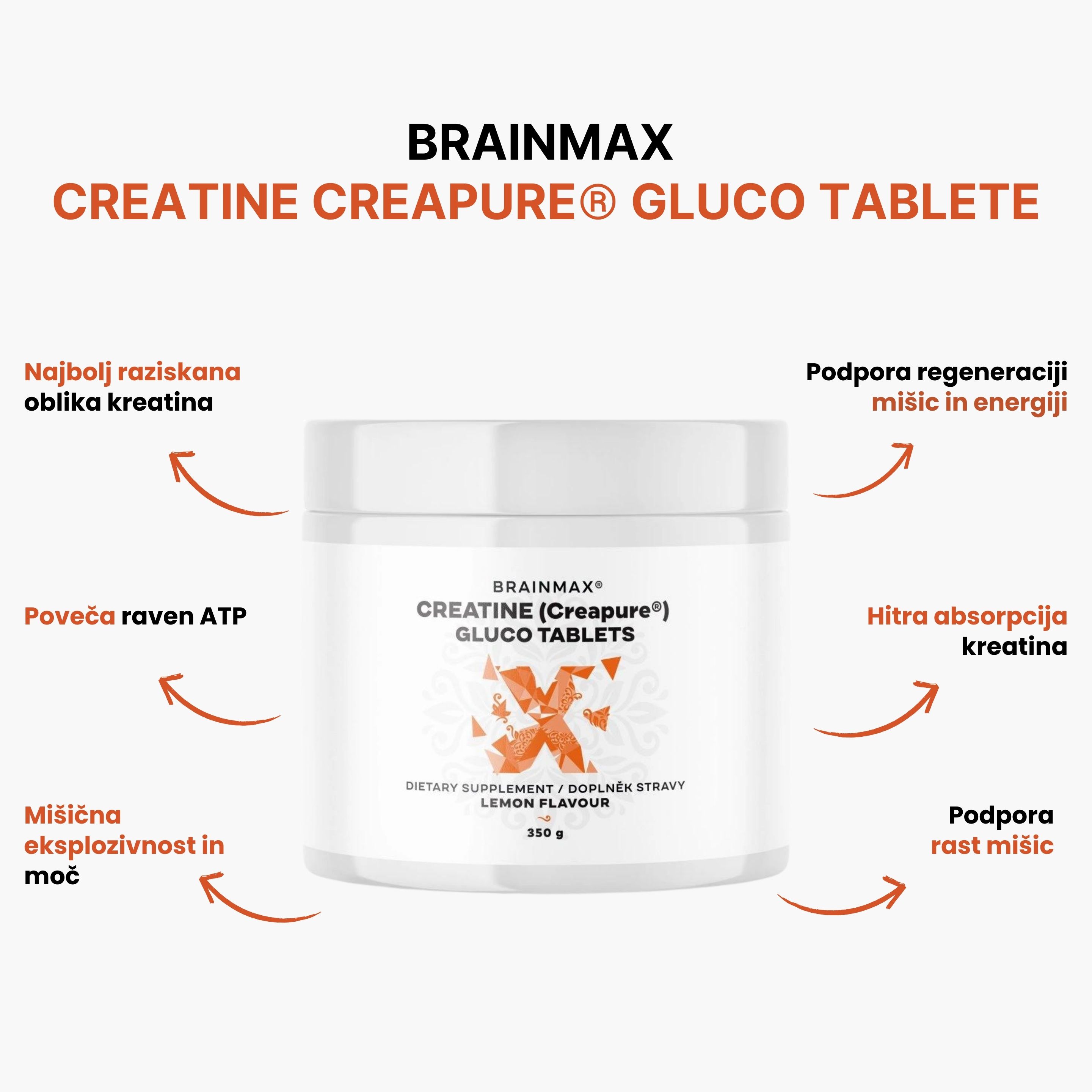 (Slovinština) BrainMax Creatine Creapure® Gluco tablets